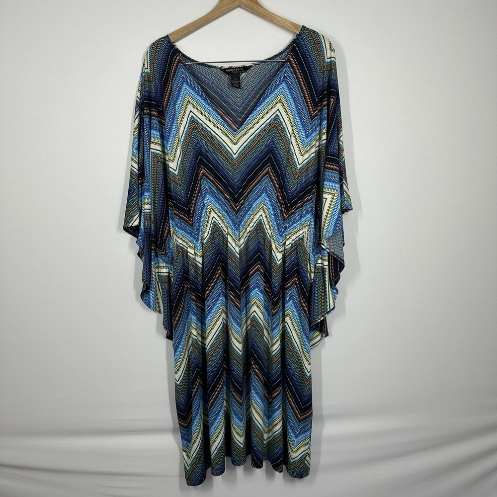 Robbie Bee Dress Chevron Pattern Blue 2XL Loose Batwing Sleeve Tunic